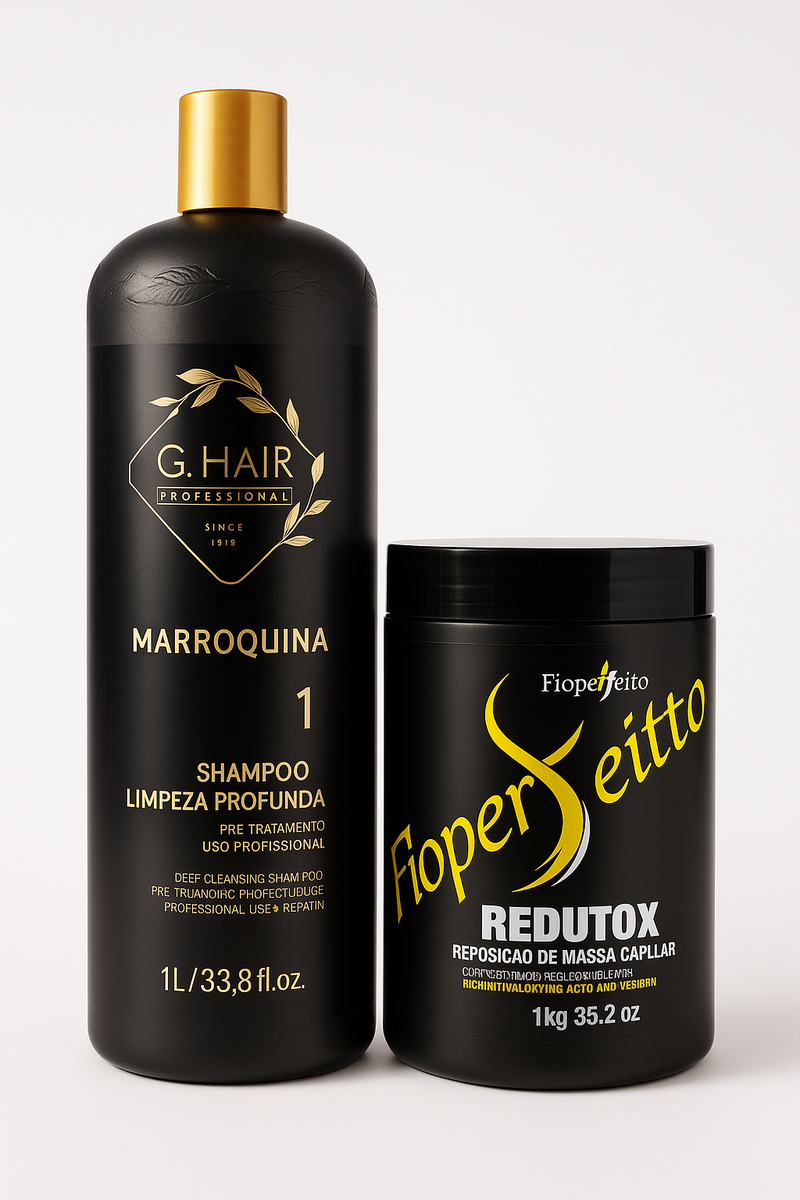 Keratin Treatment Kit G Hair Moroccan Detox Shampoo And Fio Perfeitto Hair Btox Mask 33.8fl.oz 1000ml