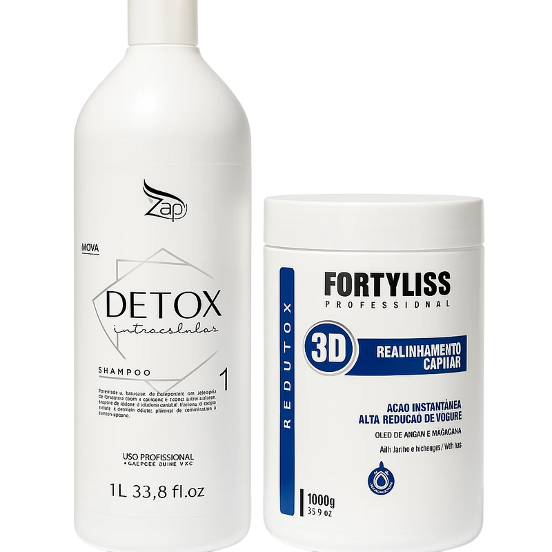 Keratin Treatment Kit Zap Detox Shampoo And Fortyliss 3D Power Hair Btox Mask 33.8fl.oz 1000ml