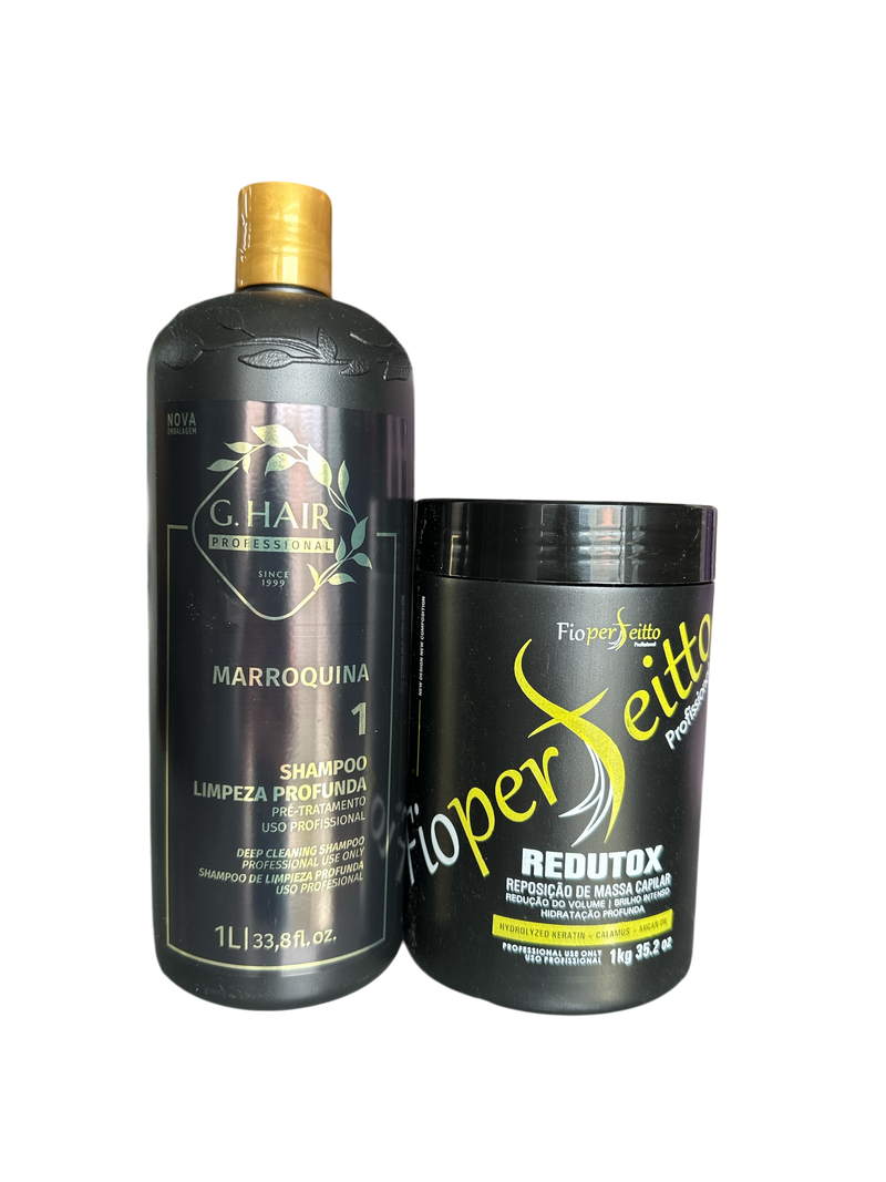 Keratin Treatment Kit G Hair Moroccan Detox Shampoo And Fio Perfeitto Hair Btox Mask 33.8fl.oz 1000ml