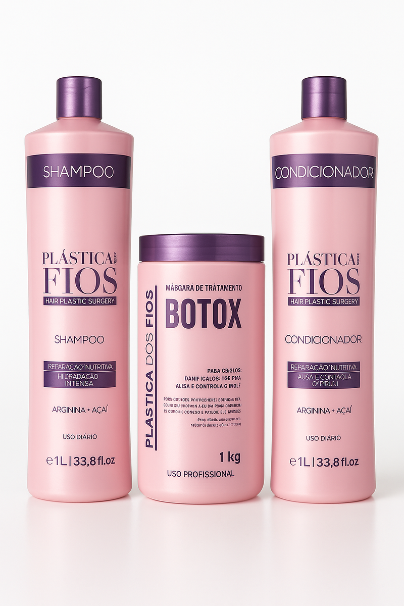 Plastica Dos Fios Deep Hydrating Kit Shampoo Hair Conditioner And Hair Btox 34oz 1000ml