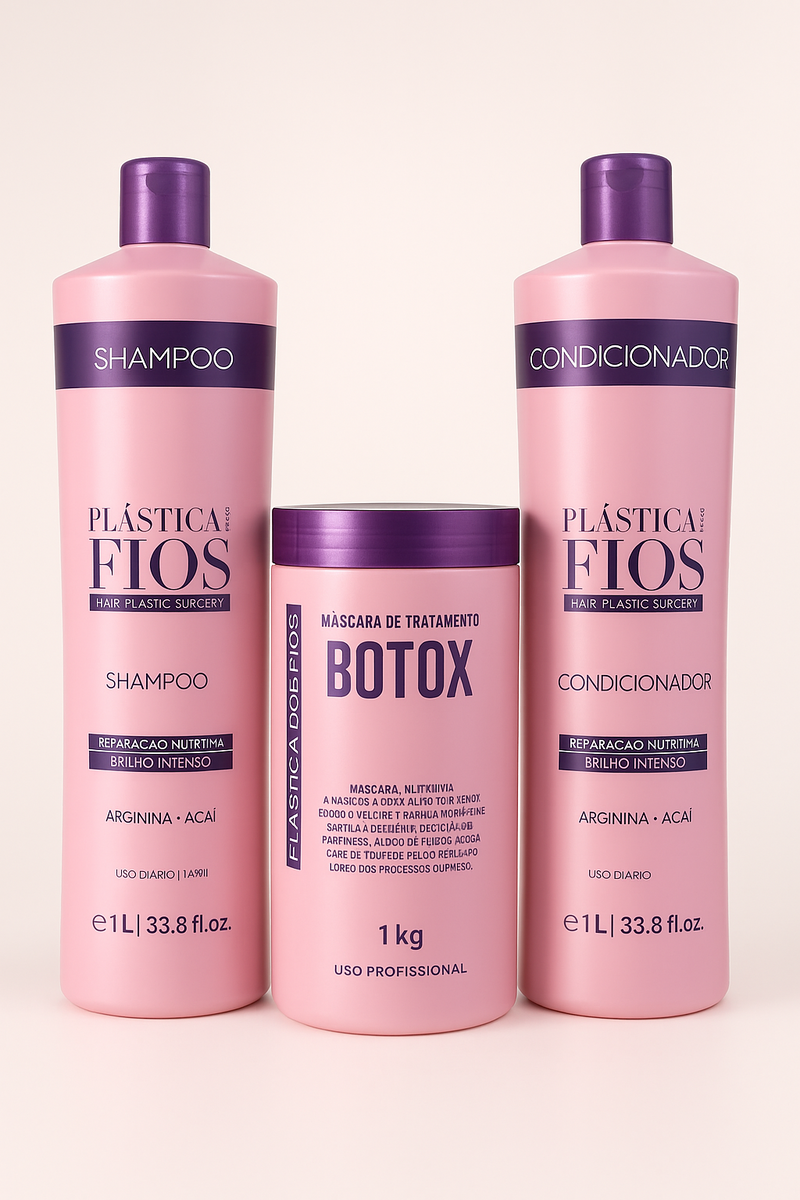 Plastica Dos Fios Deep Hydrating Kit Shampoo Hair Conditioner And Hair Btox 34oz 1000ml