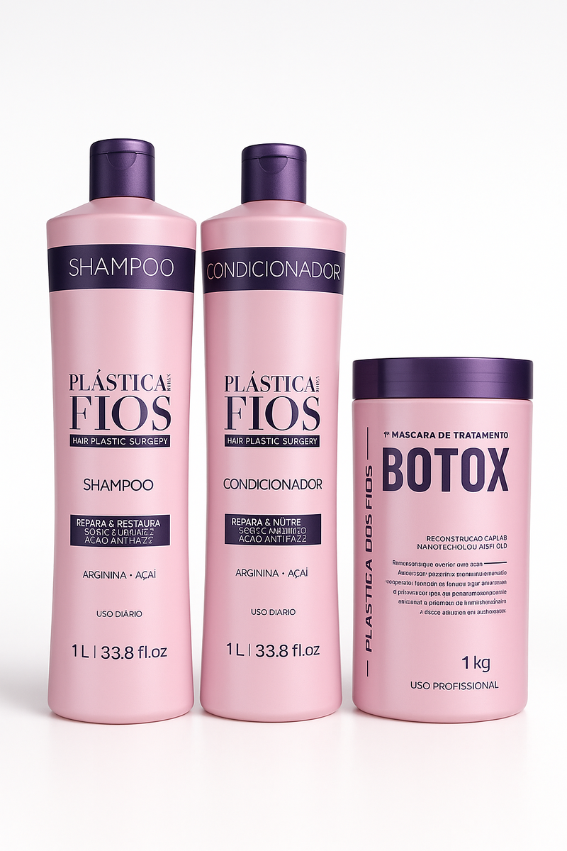 Plastica Dos Fios Deep Hydrating Kit Shampoo Hair Conditioner And Hair Btox 34oz 1000ml